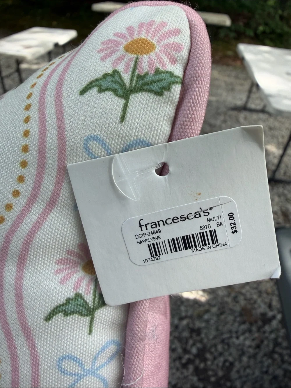 Francesca's Pink Floral Embroidered Accent Pillow